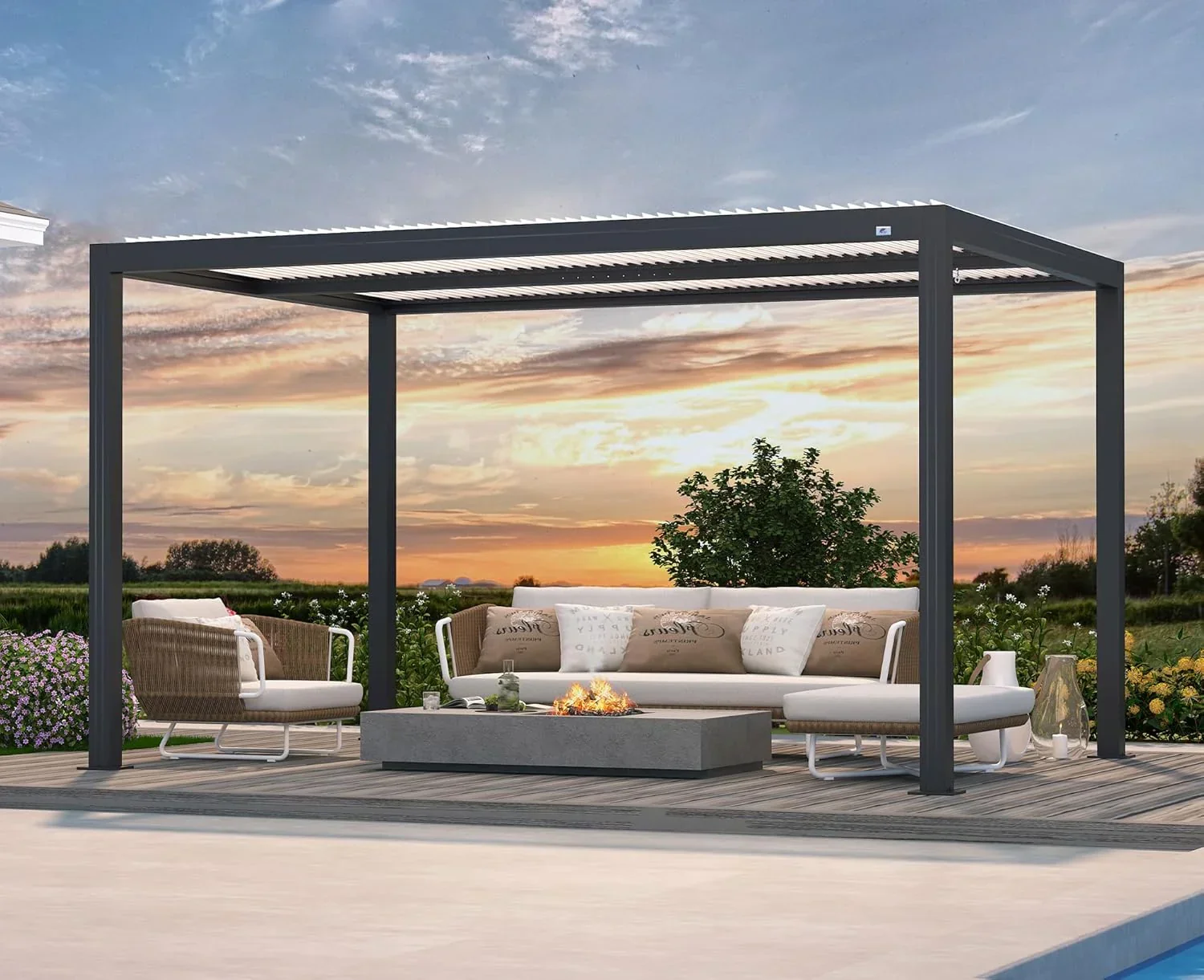 PURPLE LEAF Athena Louvered Pergola Modern Grey Pergola with White Roof for Deck Backyard Garden - Image 3