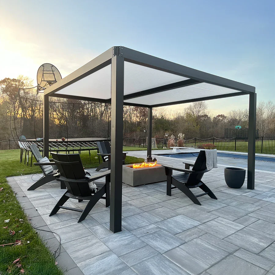 PURPLE LEAF Athena Louvered Pergola Modern Grey Pergola with White Roof for Deck Backyard Garden - Image 39