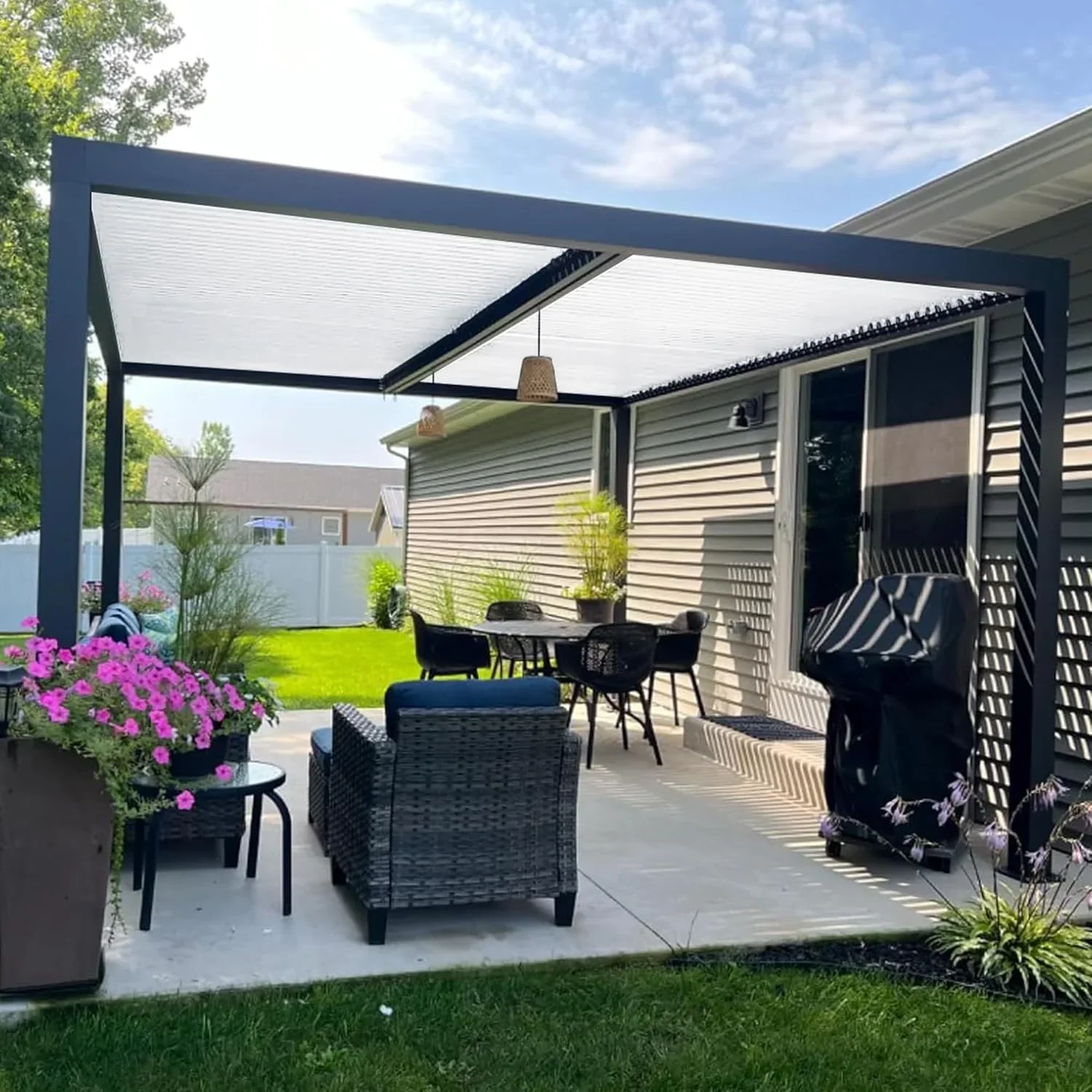 PURPLE LEAF Athena Louvered Pergola Modern Grey Pergola with White Roof for Deck Backyard Garden - Image 40