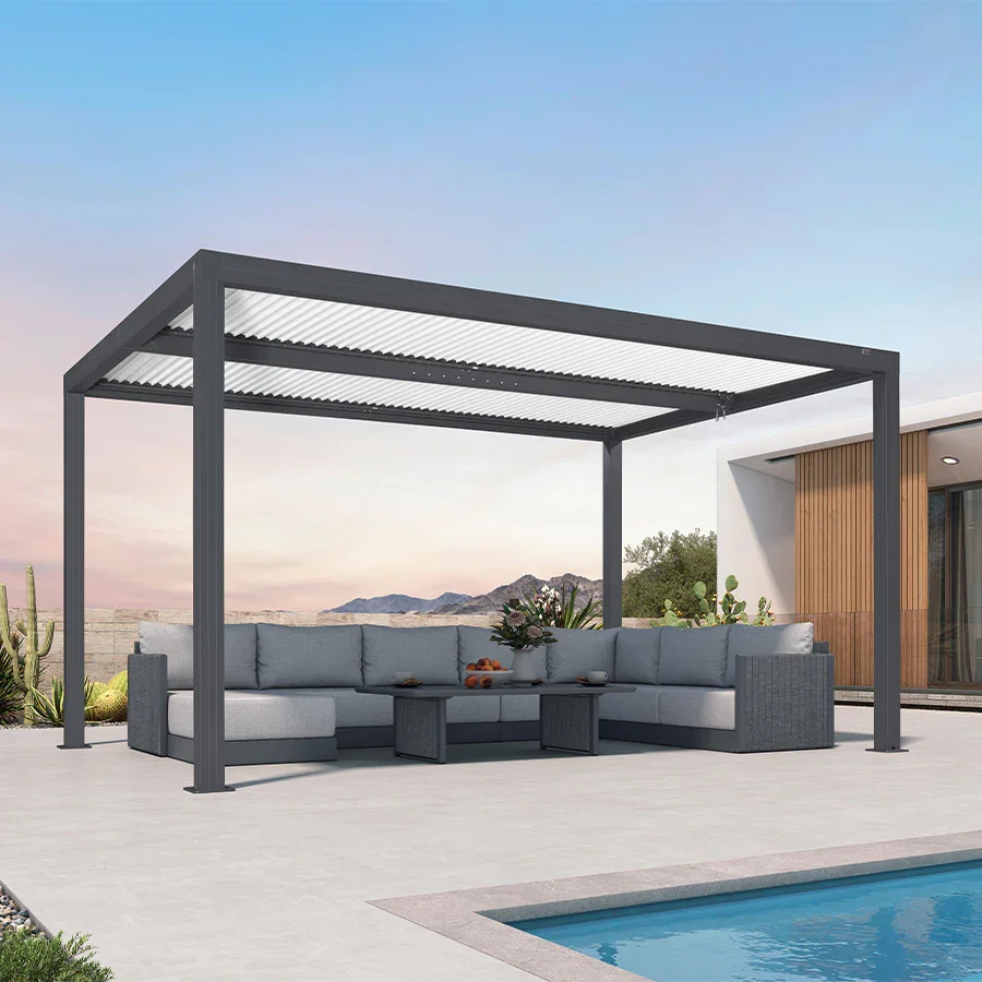 PURPLE LEAF Athena Louvered Pergola Modern Grey Pergola with White Roof for Deck Backyard Garden - Image 42