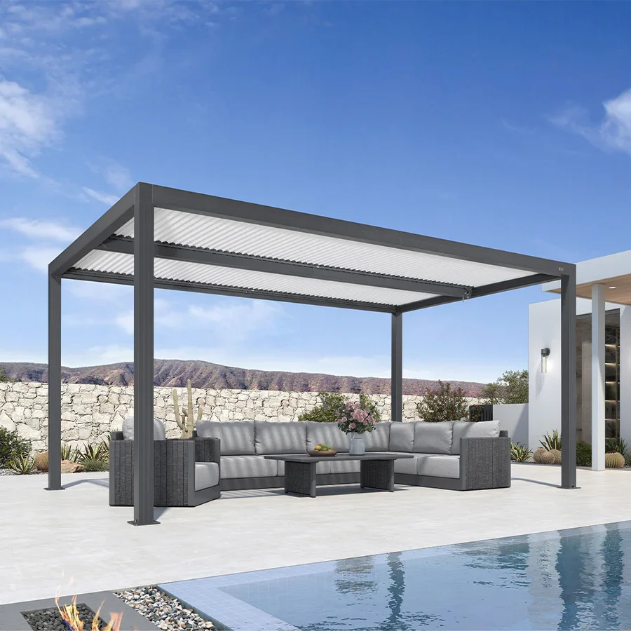PURPLE LEAF Athena Louvered Pergola Modern Grey Pergola with White Roof for Deck Backyard Garden - Image 43
