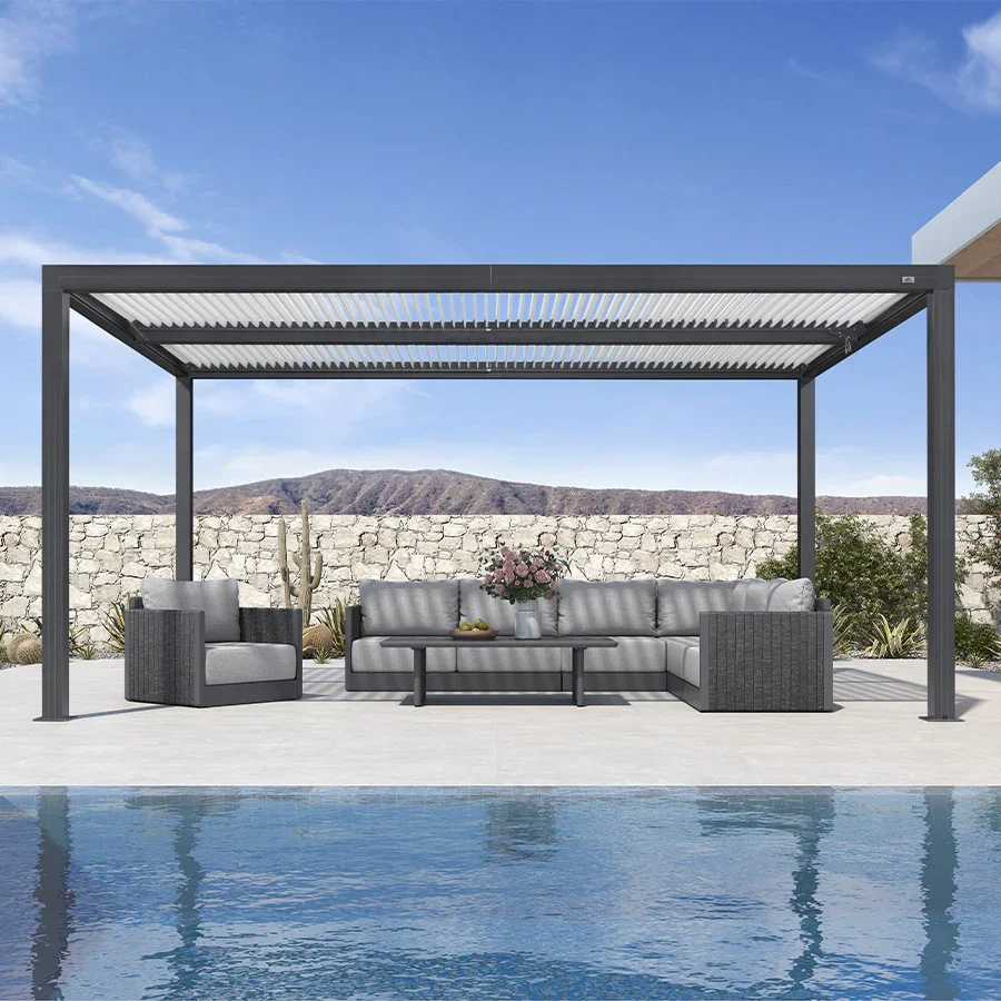 PURPLE LEAF Athena Louvered Pergola Modern Grey Pergola with White Roof for Deck Backyard Garden - Image 44