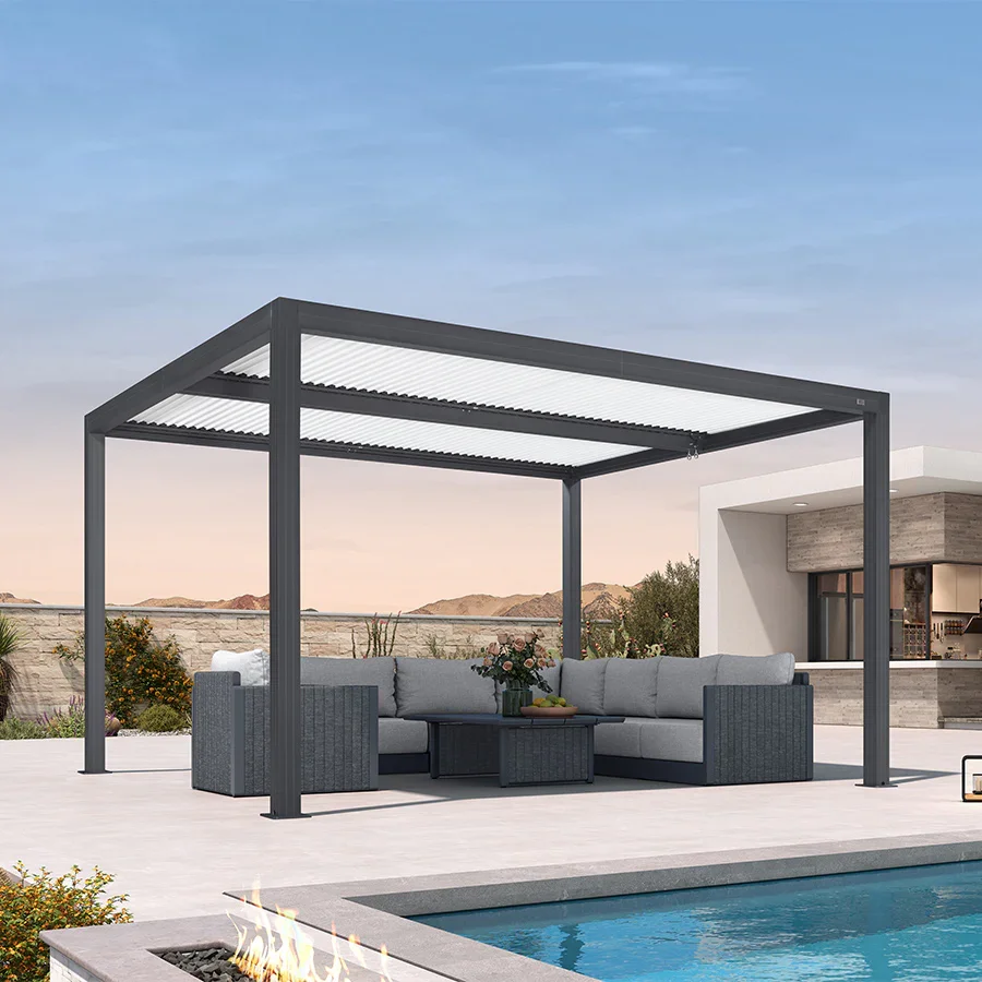 PURPLE LEAF Athena Louvered Pergola Modern Grey Pergola with White Roof for Deck Backyard Garden - Image 45
