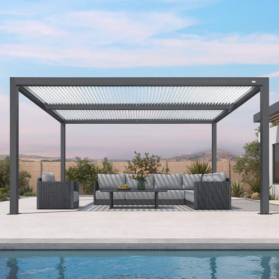 PURPLE LEAF Athena Louvered Pergola Modern Grey Pergola with White Roof for Deck Backyard Garden - Image 46