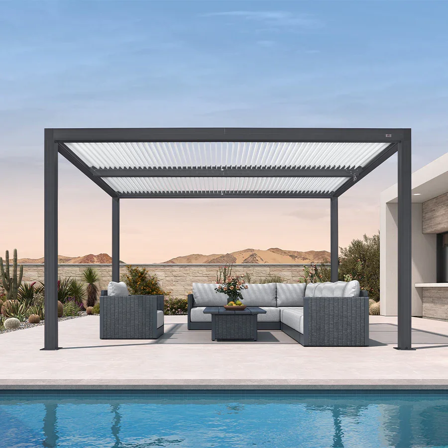 PURPLE LEAF Athena Louvered Pergola Modern Grey Pergola with White Roof for Deck Backyard Garden - Image 47