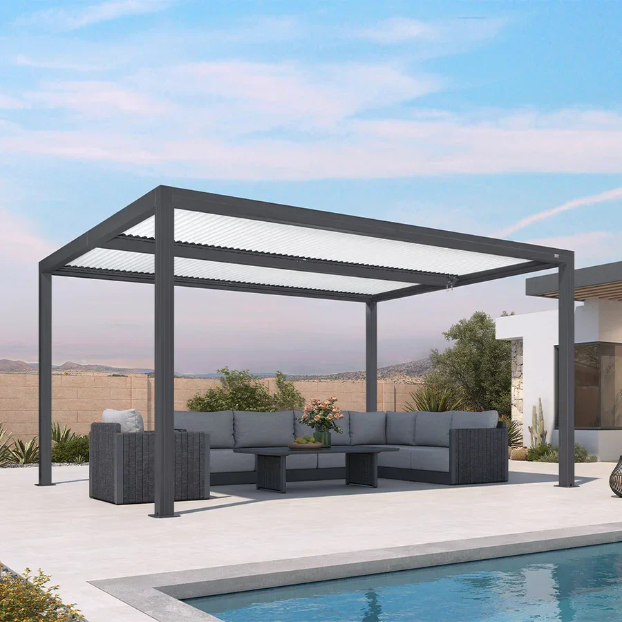 PURPLE LEAF Athena Louvered Pergola Modern Grey Pergola with White Roof for Deck Backyard Garden - Image 48