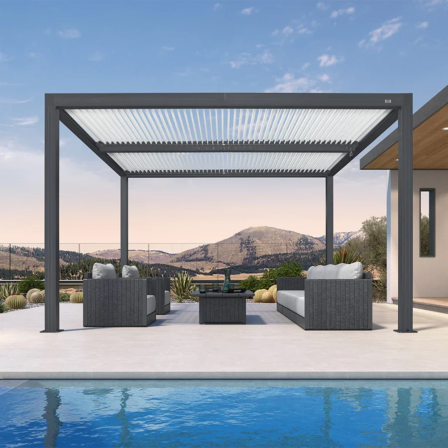 PURPLE LEAF Athena Louvered Pergola Modern Grey Pergola with White Roof for Deck Backyard Garden - Image 49