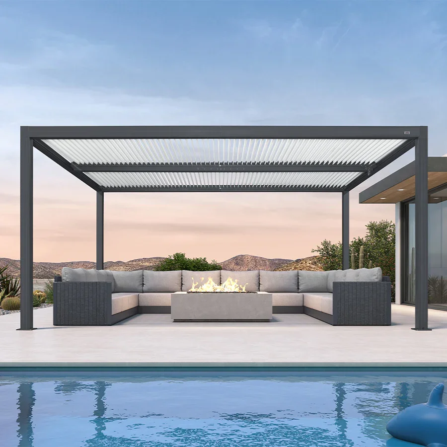 PURPLE LEAF Athena Louvered Pergola Modern Grey Pergola with White Roof for Deck Backyard Garden - Image 51