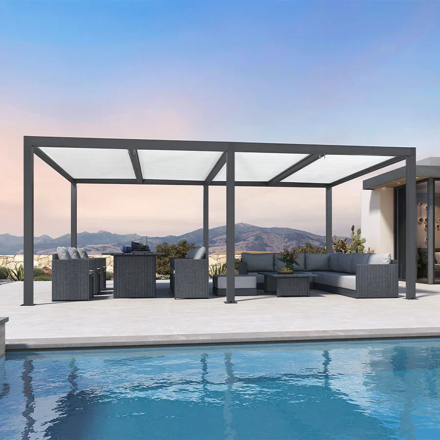 PURPLE LEAF Athena Louvered Pergola Modern Grey Pergola with White Roof for Deck Backyard Garden - Image 52