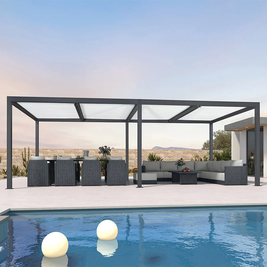 PURPLE LEAF Athena Louvered Pergola Modern Grey Pergola with White Roof for Deck Backyard Garden - Image 53