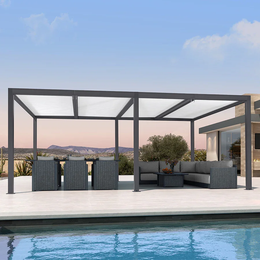 PURPLE LEAF Athena Louvered Pergola Modern Grey Pergola with White Roof for Deck Backyard Garden - Image 54