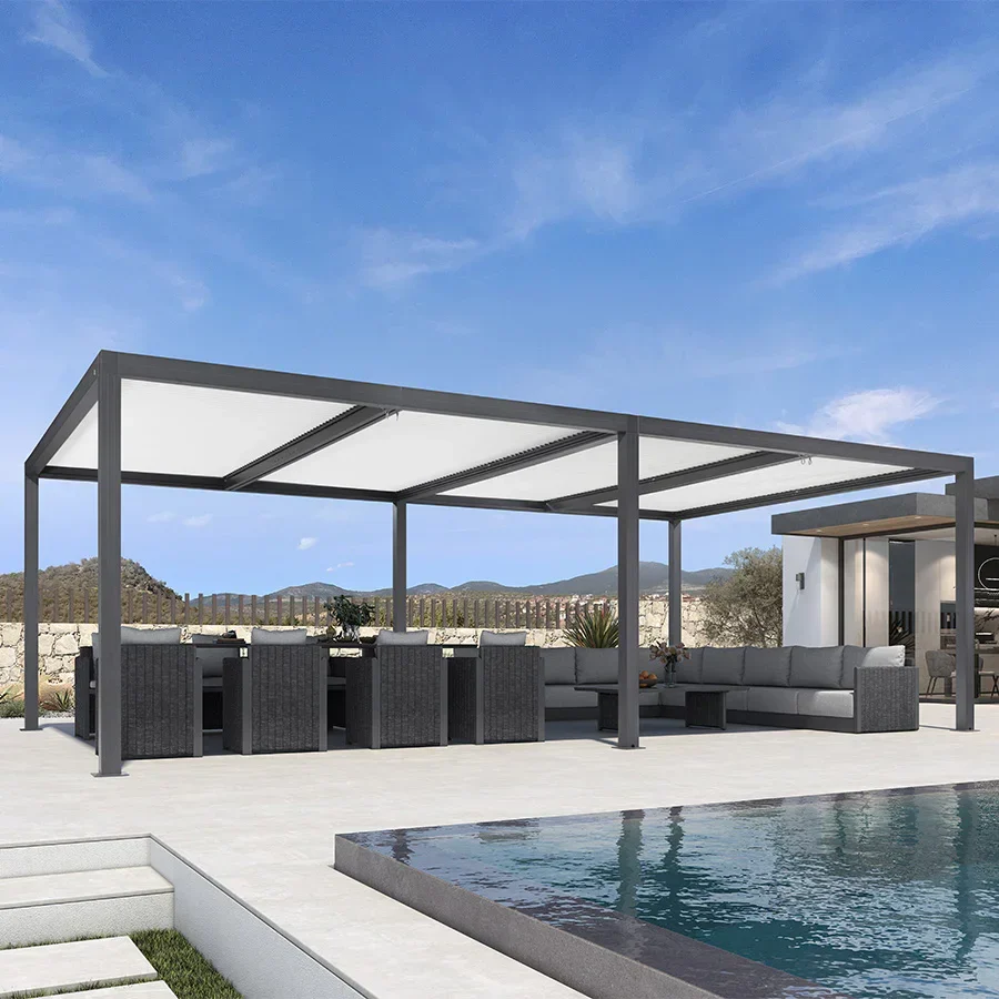 PURPLE LEAF Athena Louvered Pergola Modern Grey Pergola with White Roof for Deck Backyard Garden - Image 55