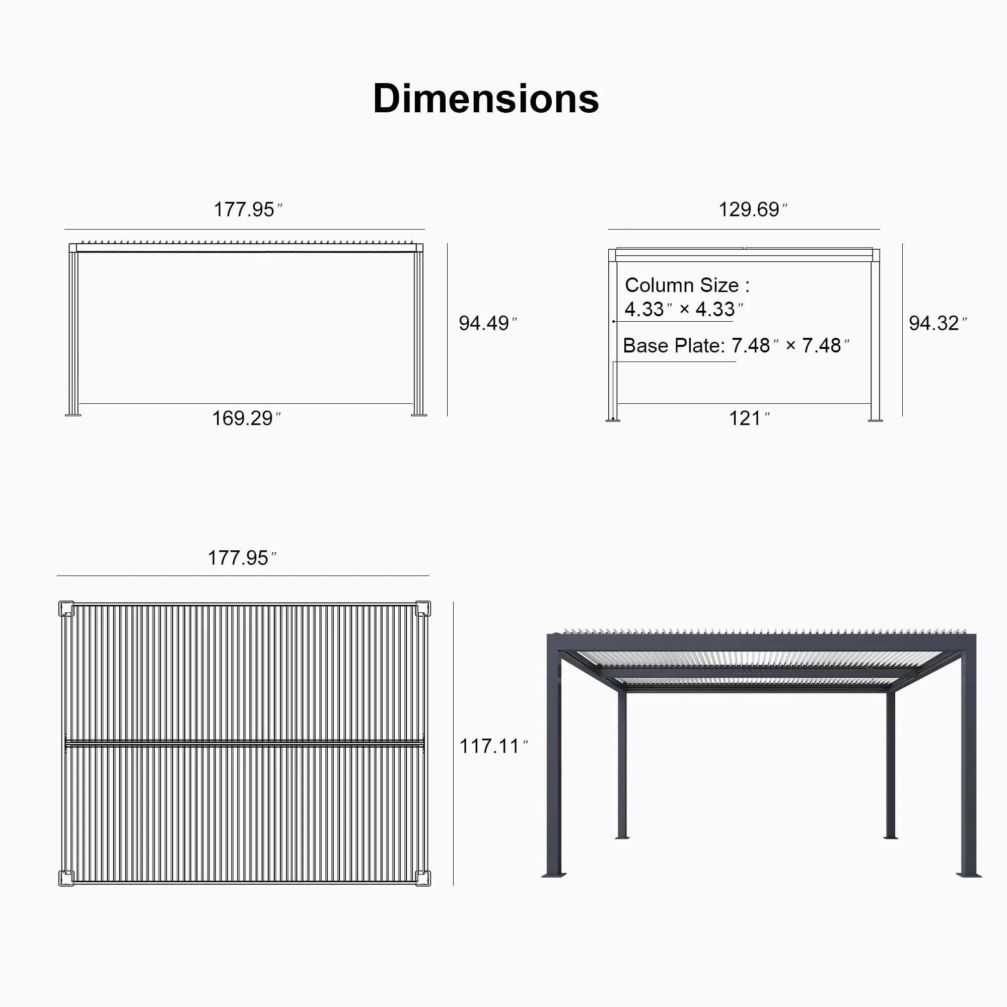 PURPLE LEAF Athena Louvered Pergola Modern Grey Pergola with White Roof for Deck Backyard Garden - Image 8