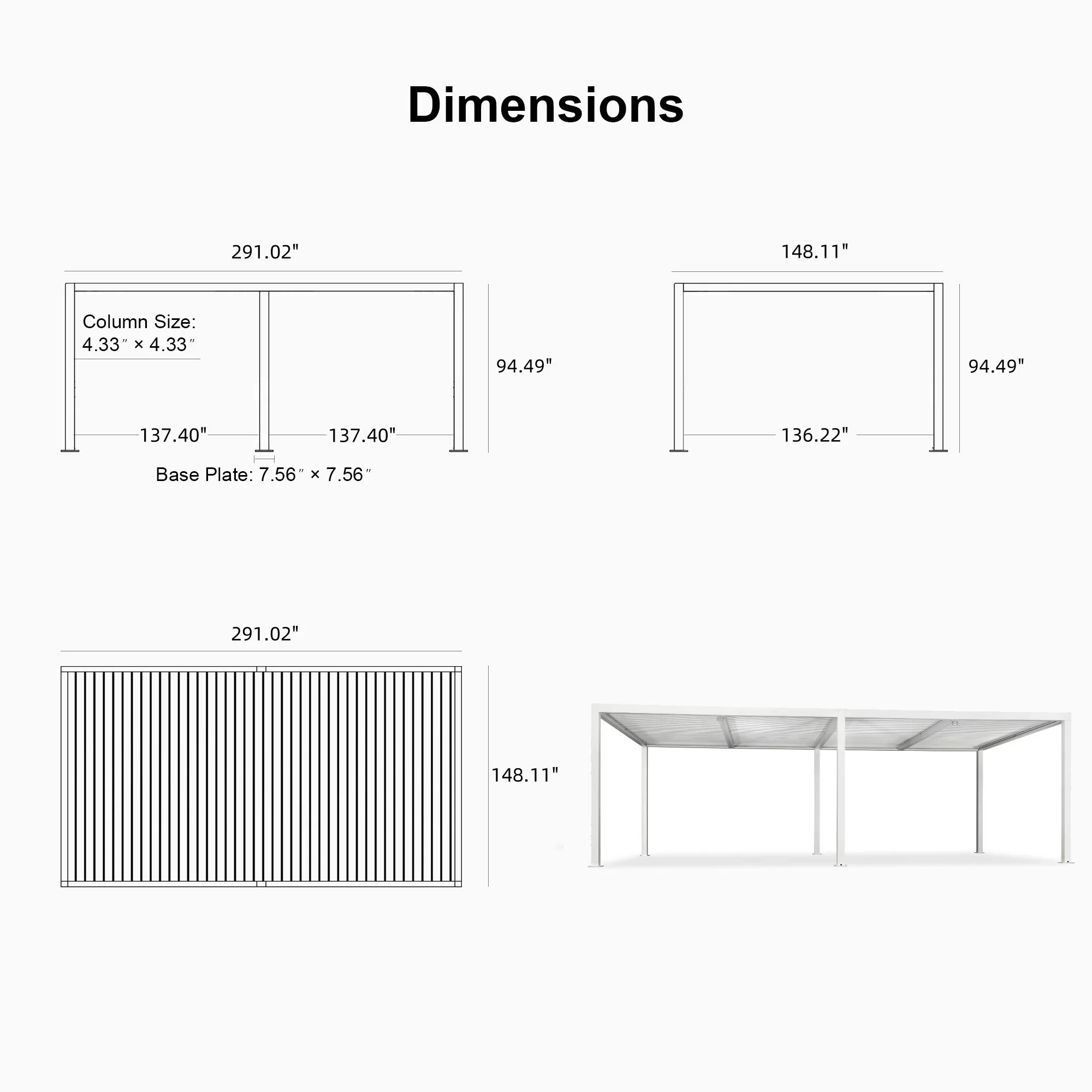 PURPLE LEAF Athena Louvered Pergola Modern White Pergola with Adjustable Roof for Deck Backyard Garden - Image 103