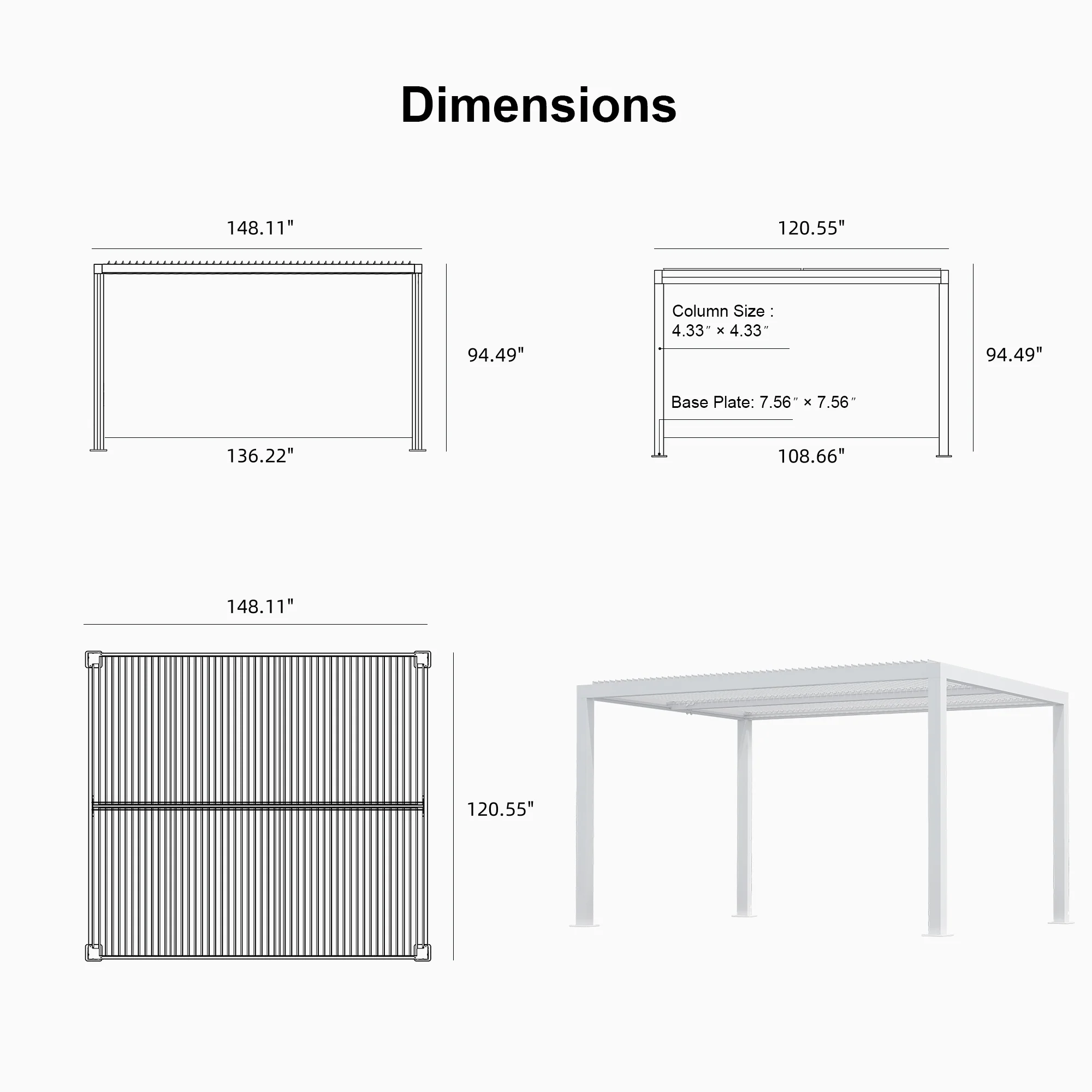 PURPLE LEAF Athena Louvered Pergola Modern White Pergola with Adjustable Roof for Deck Backyard Garden - Image 106