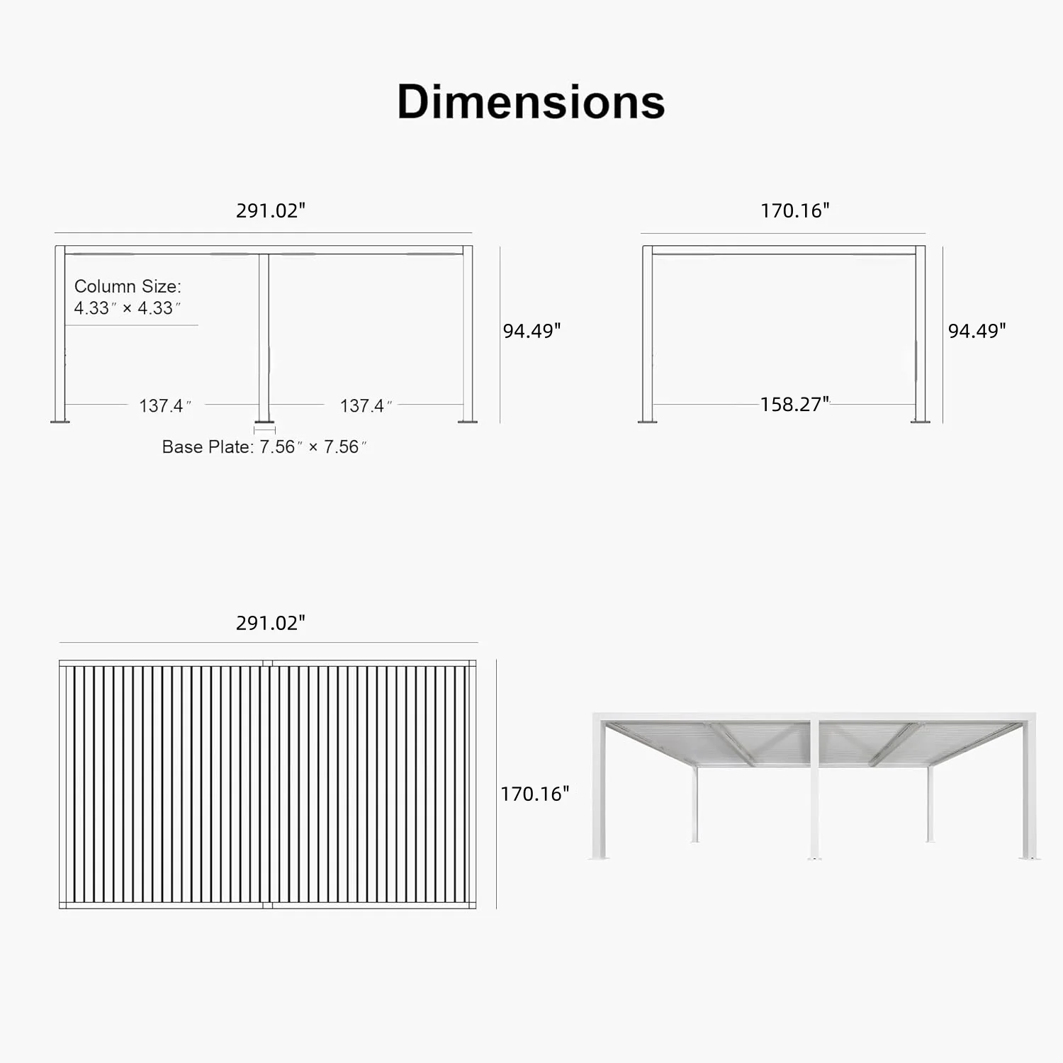 PURPLE LEAF Athena Louvered Pergola Modern White Pergola with Adjustable Roof for Deck Backyard Garden - Image 108