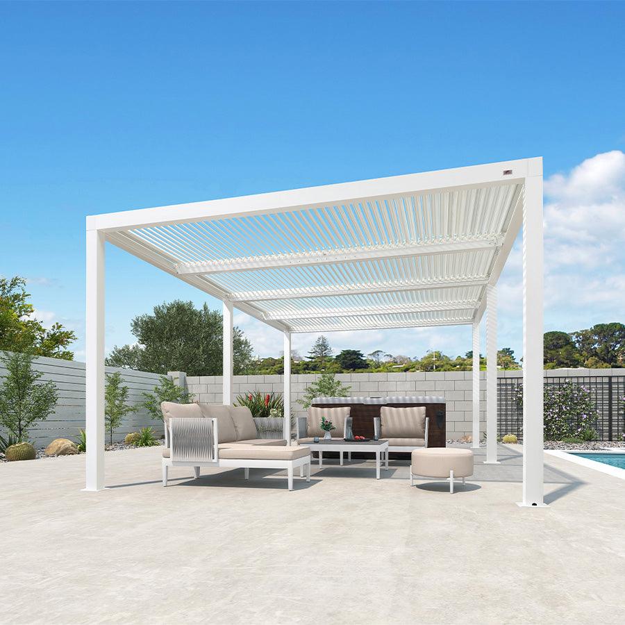 PURPLE LEAF Athena Louvered Pergola Modern White Pergola with Adjustable Roof for Deck Backyard Garden - Image 11