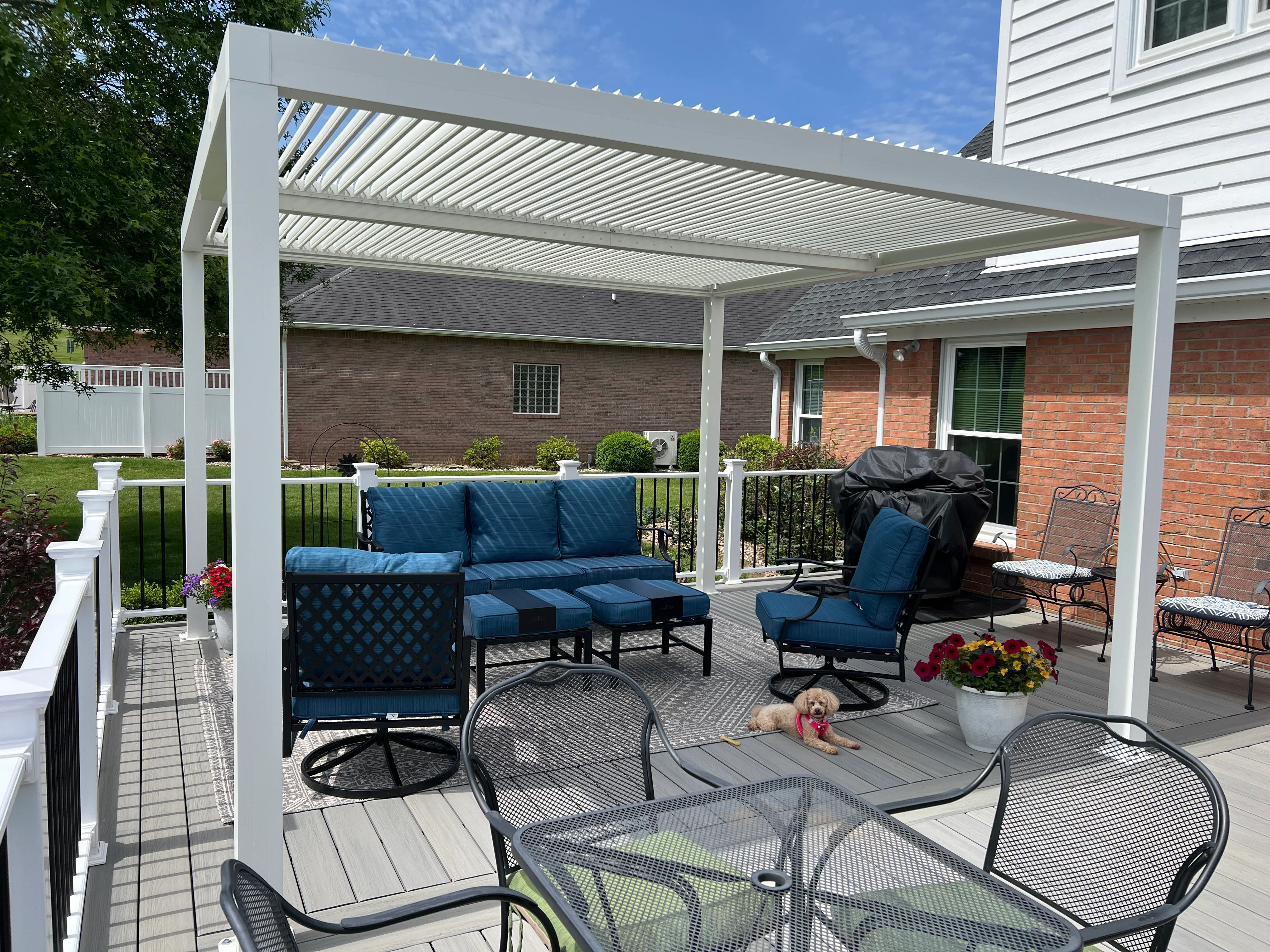 PURPLE LEAF Athena Louvered Pergola Modern White Pergola with Adjustable Roof for Deck Backyard Garden - Image 123