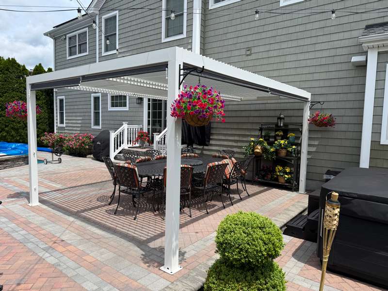 PURPLE LEAF Athena Louvered Pergola Modern White Pergola with Adjustable Roof for Deck Backyard Garden - Image 124