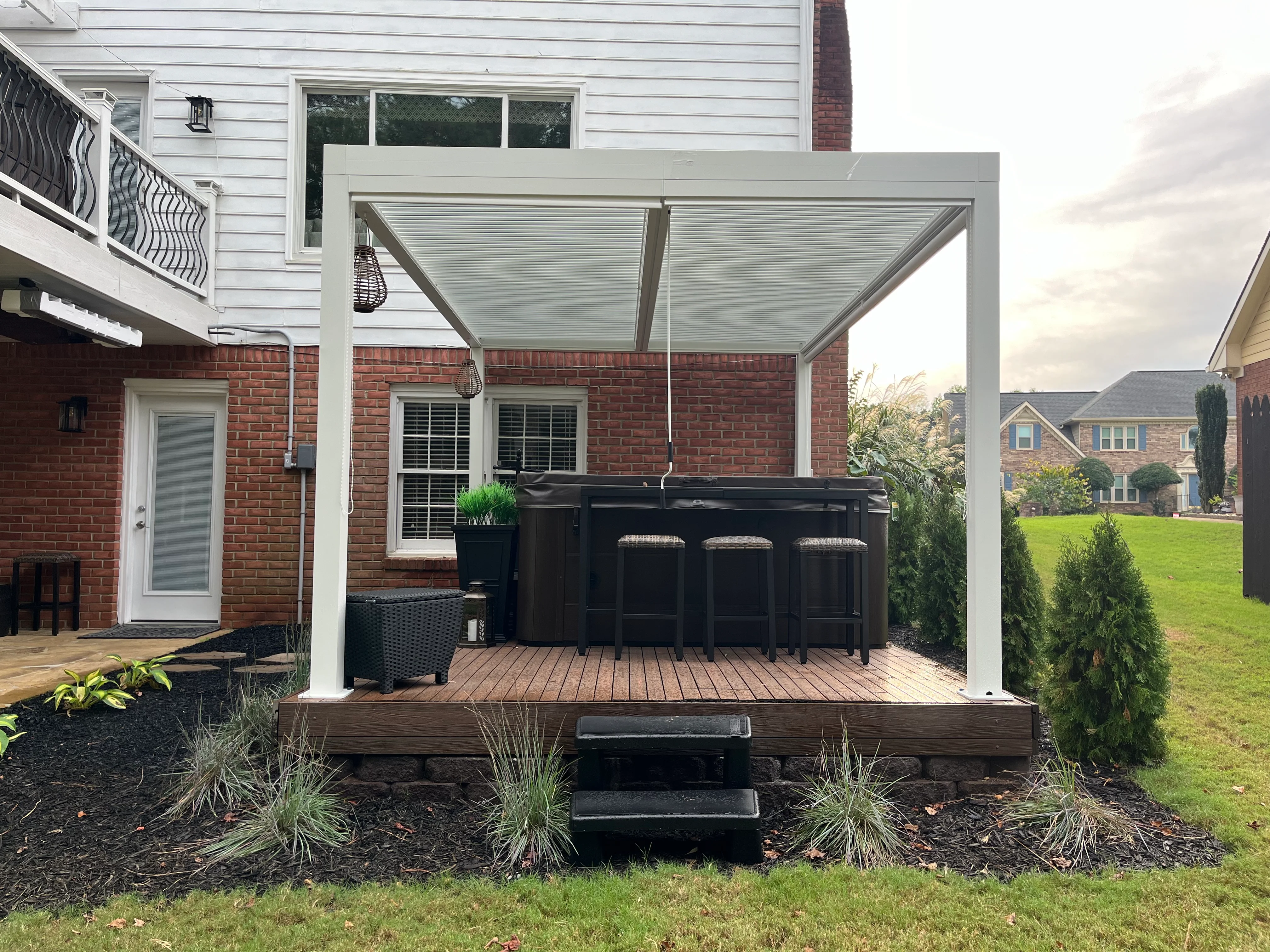 PURPLE LEAF Athena Louvered Pergola Modern White Pergola with Adjustable Roof for Deck Backyard Garden - Image 126