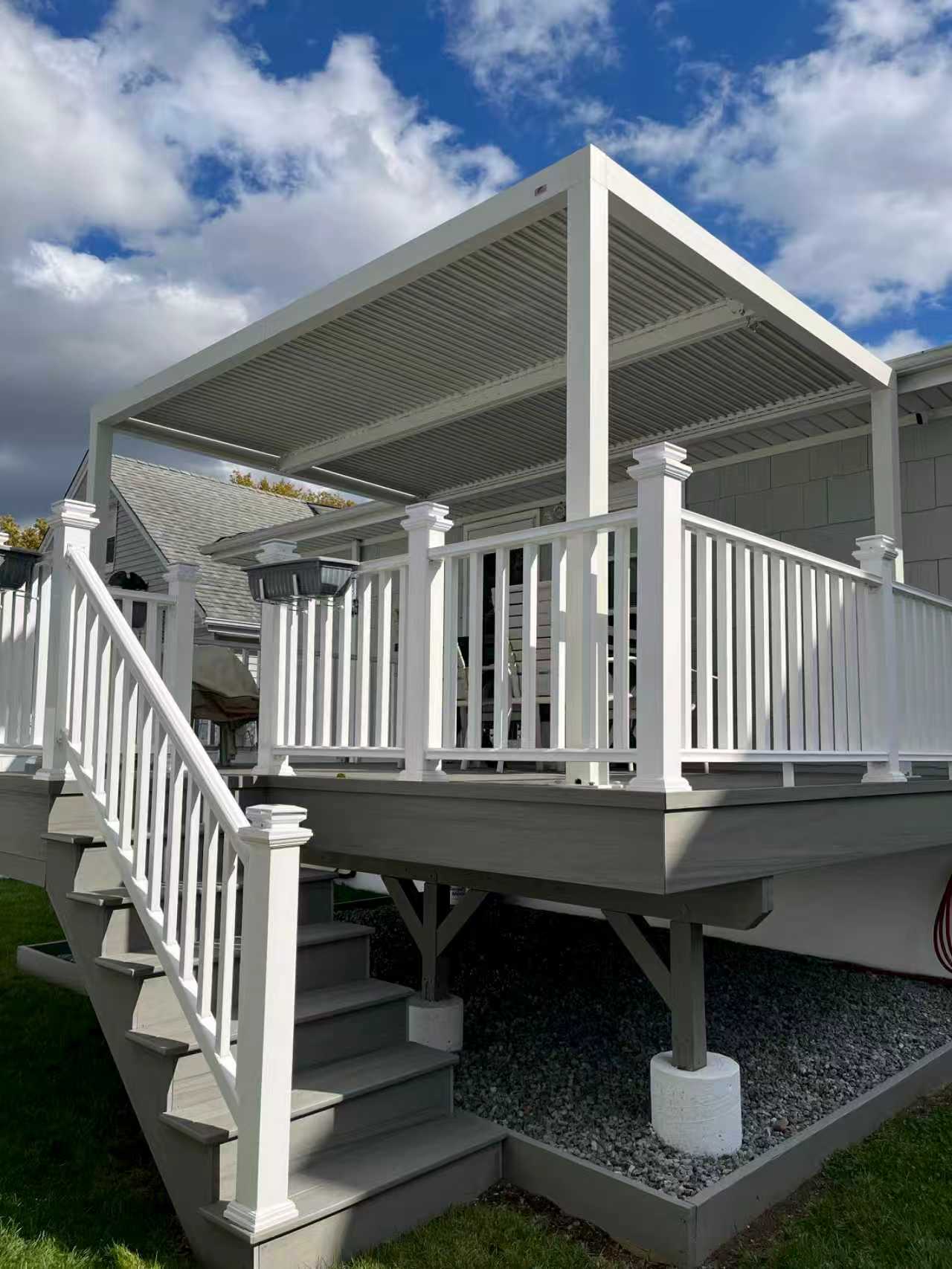 PURPLE LEAF Athena Louvered Pergola Modern White Pergola with Adjustable Roof for Deck Backyard Garden - Image 128