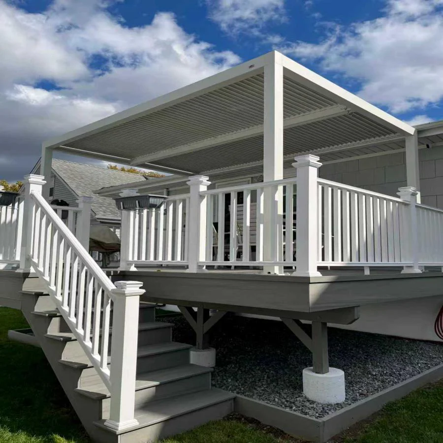 PURPLE LEAF Athena Louvered Pergola Modern White Pergola with Adjustable Roof for Deck Backyard Garden - Image 130