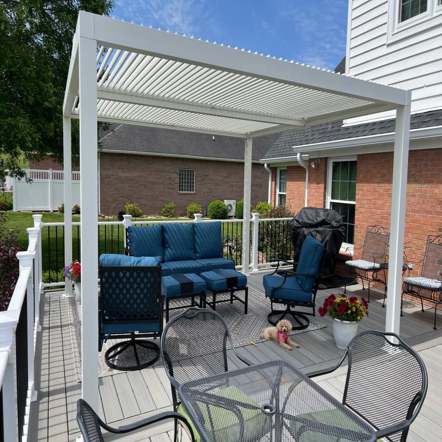 PURPLE LEAF Athena Louvered Pergola Modern White Pergola with Adjustable Roof for Deck Backyard Garden - Image 131