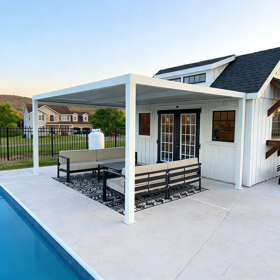 PURPLE LEAF Athena Louvered Pergola Modern White Pergola with Adjustable Roof for Deck Backyard Garden - Image 132