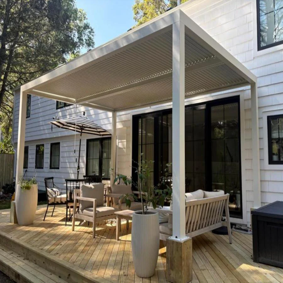 PURPLE LEAF Athena Louvered Pergola Modern White Pergola with Adjustable Roof for Deck Backyard Garden - Image 134