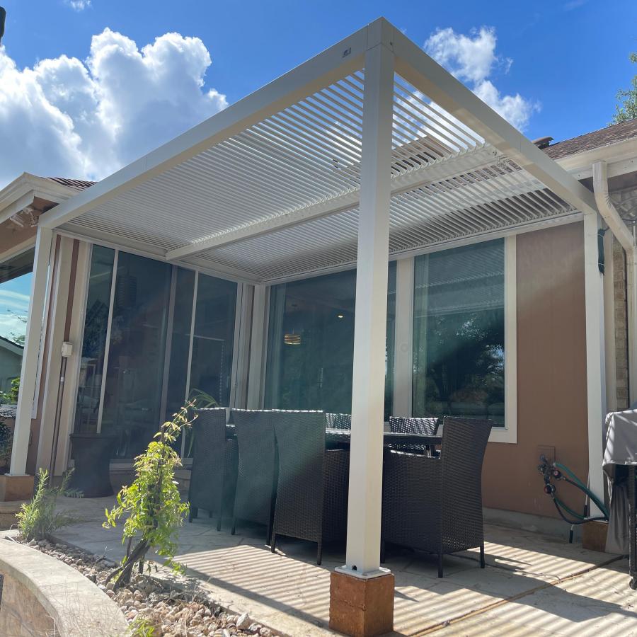 PURPLE LEAF Athena Louvered Pergola Modern White Pergola with Adjustable Roof for Deck Backyard Garden - Image 135