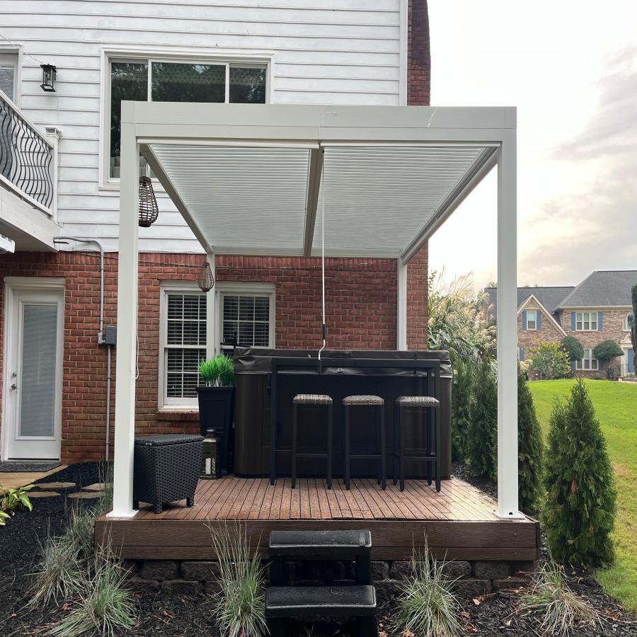 PURPLE LEAF Athena Louvered Pergola Modern White Pergola with Adjustable Roof for Deck Backyard Garden - Image 136