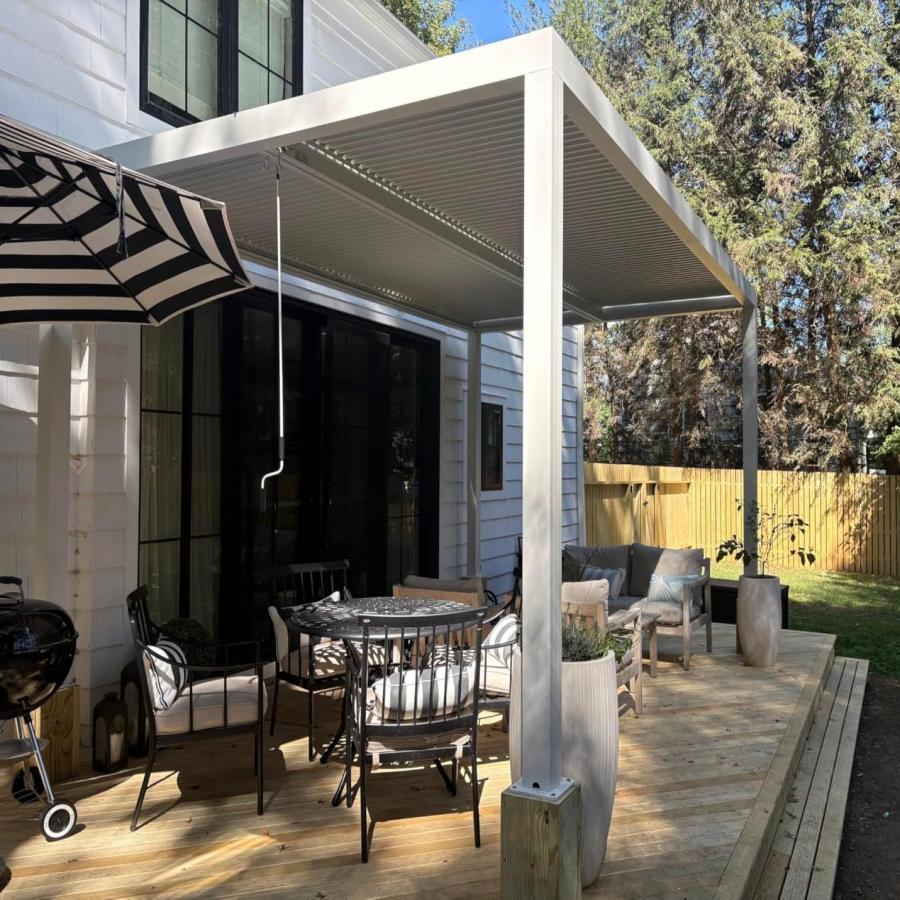 PURPLE LEAF Athena Louvered Pergola Modern White Pergola with Adjustable Roof for Deck Backyard Garden - Image 137