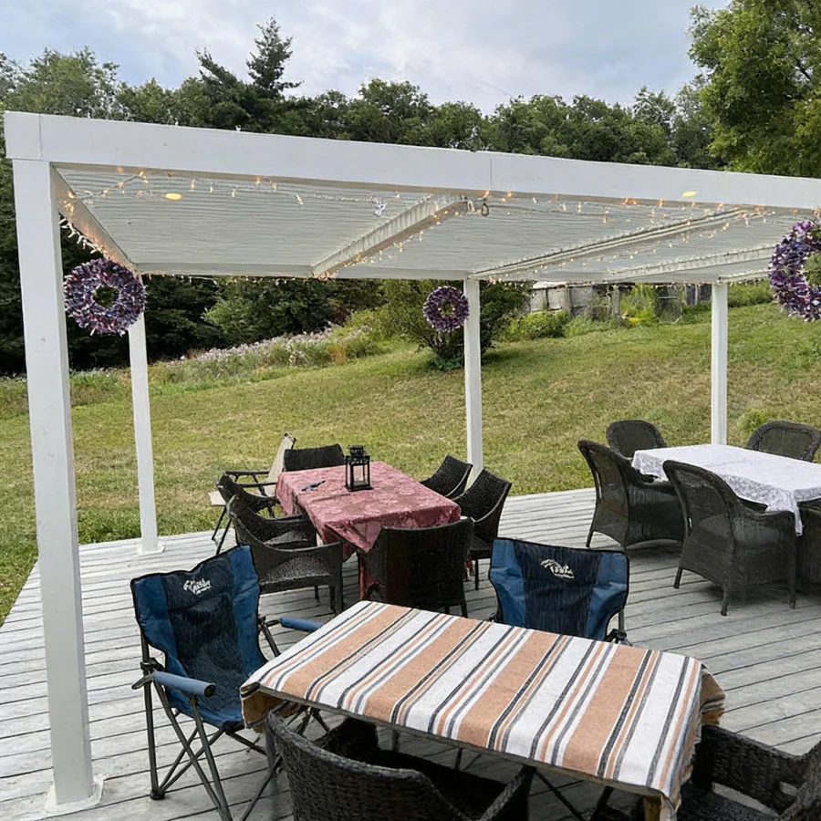 PURPLE LEAF Athena Louvered Pergola Modern White Pergola with Adjustable Roof for Deck Backyard Garden - Image 138