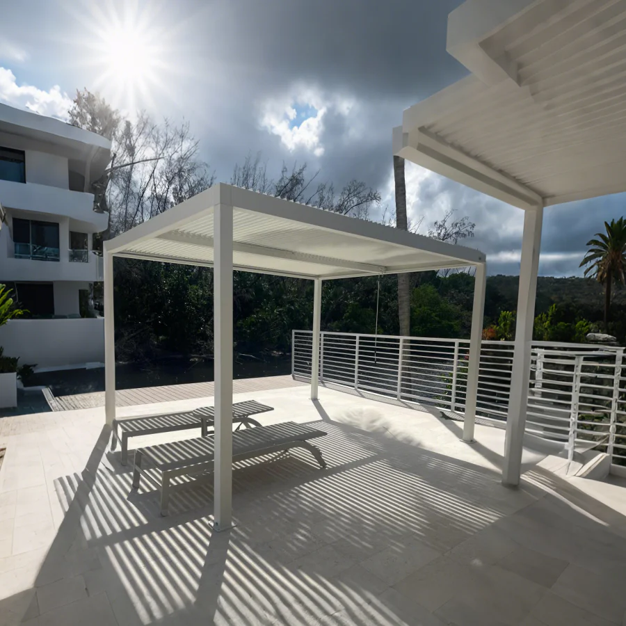 PURPLE LEAF Athena Louvered Pergola Modern White Pergola with Adjustable Roof for Deck Backyard Garden - Image 139