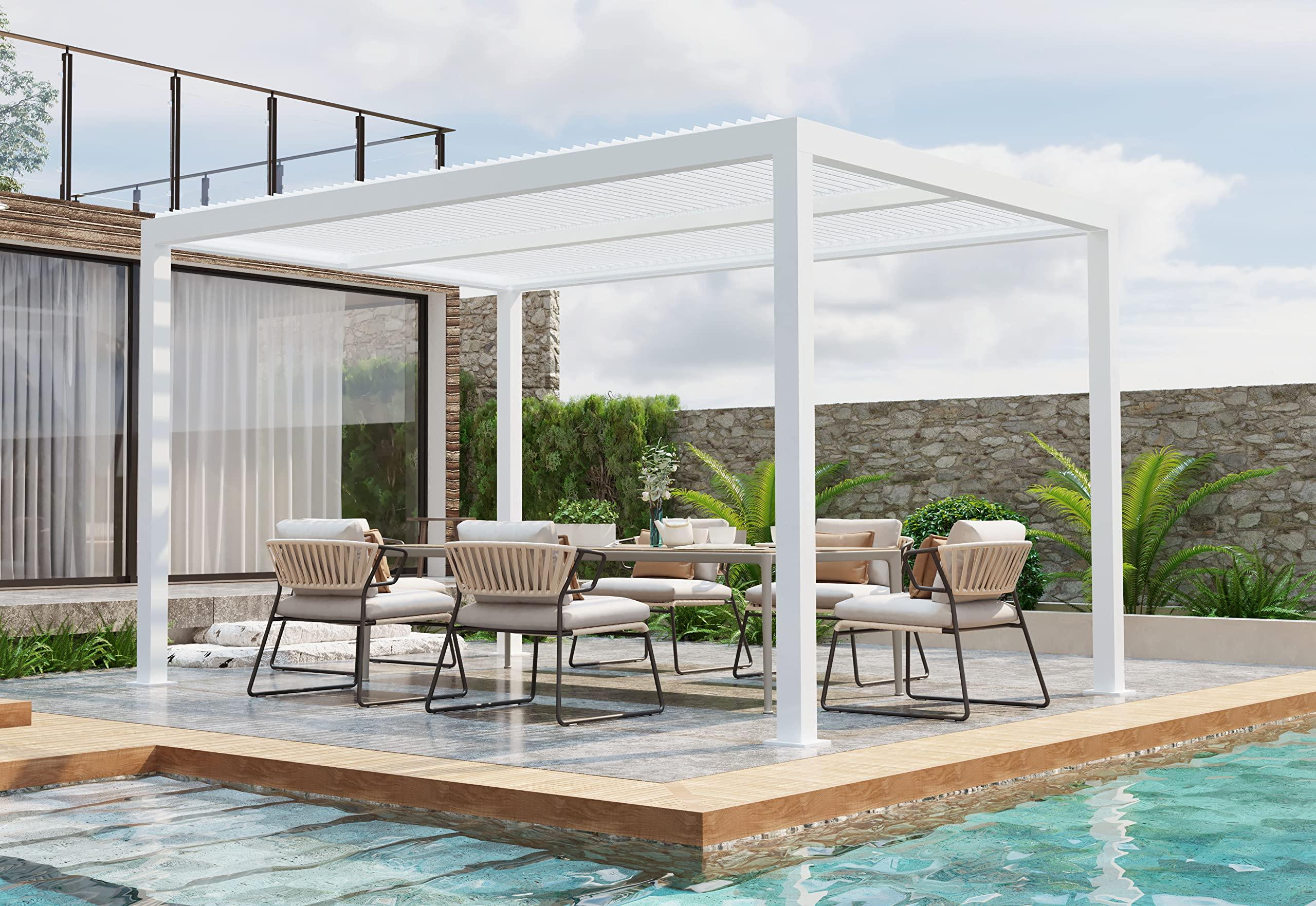 PURPLE LEAF Athena Louvered Pergola Modern White Pergola with Adjustable Roof for Deck Backyard Garden - Image 14