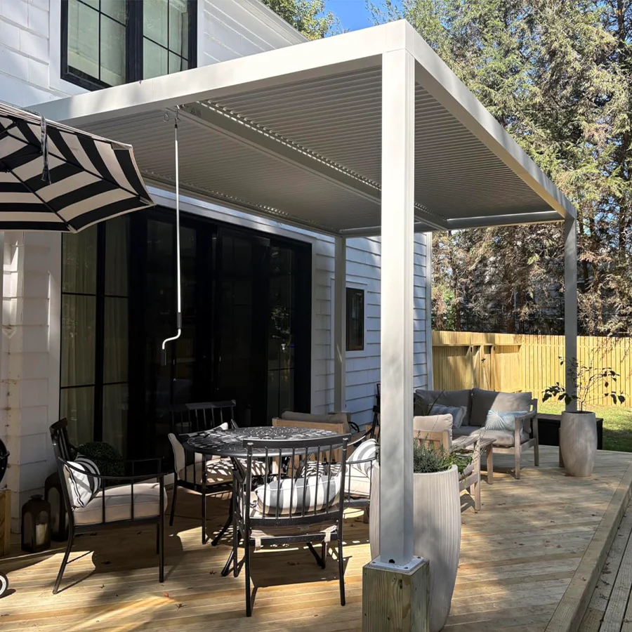 PURPLE LEAF Athena Louvered Pergola Modern White Pergola with Adjustable Roof for Deck Backyard Garden - Image 140