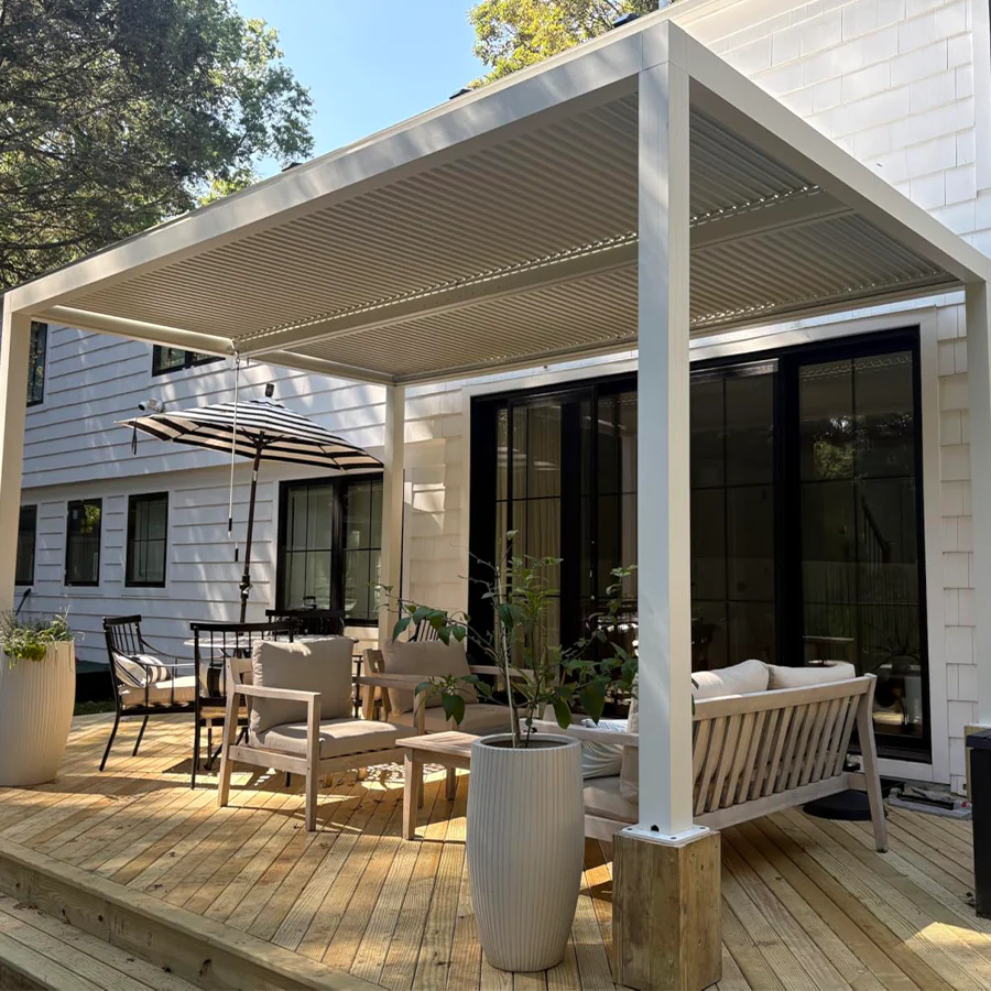 PURPLE LEAF Athena Louvered Pergola Modern White Pergola with Adjustable Roof for Deck Backyard Garden - Image 141