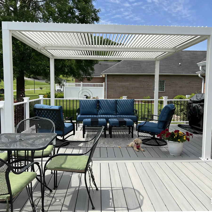 PURPLE LEAF Athena Louvered Pergola Modern White Pergola with Adjustable Roof for Deck Backyard Garden - Image 143