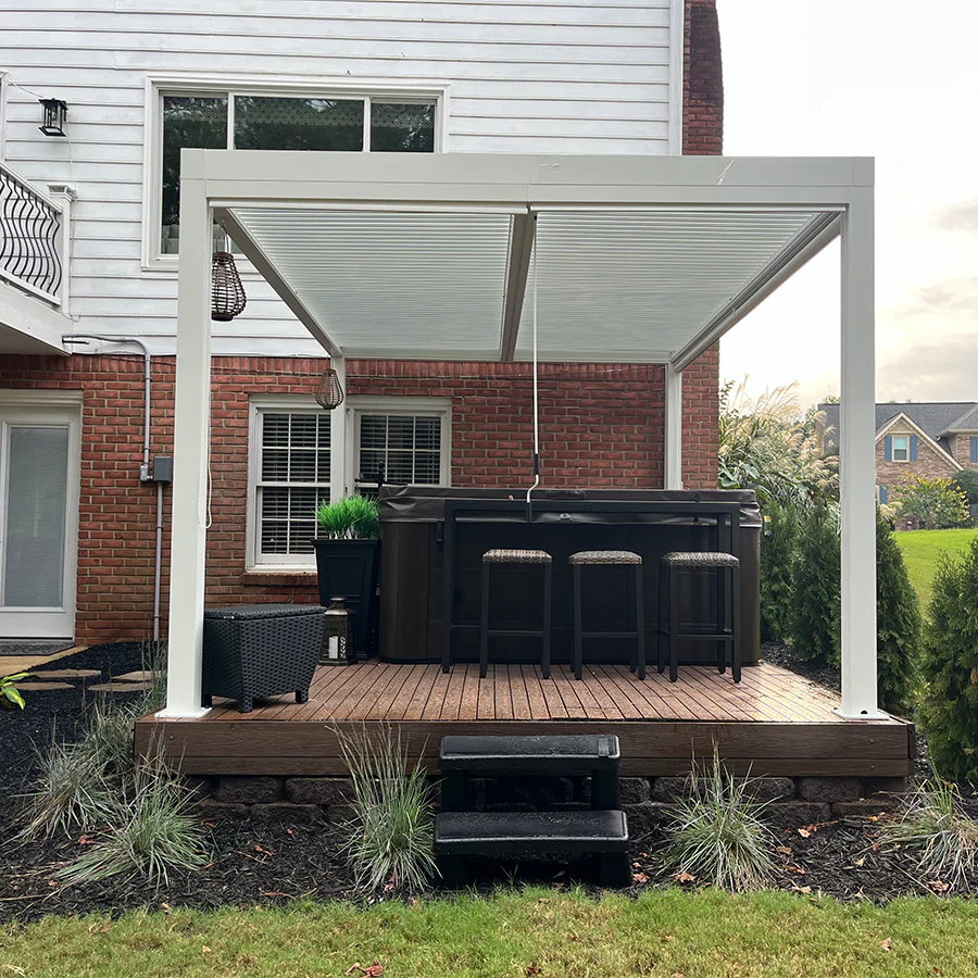 PURPLE LEAF Athena Louvered Pergola Modern White Pergola with Adjustable Roof for Deck Backyard Garden - Image 144