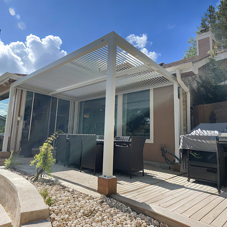 PURPLE LEAF Athena Louvered Pergola Modern White Pergola with Adjustable Roof for Deck Backyard Garden - Image 146