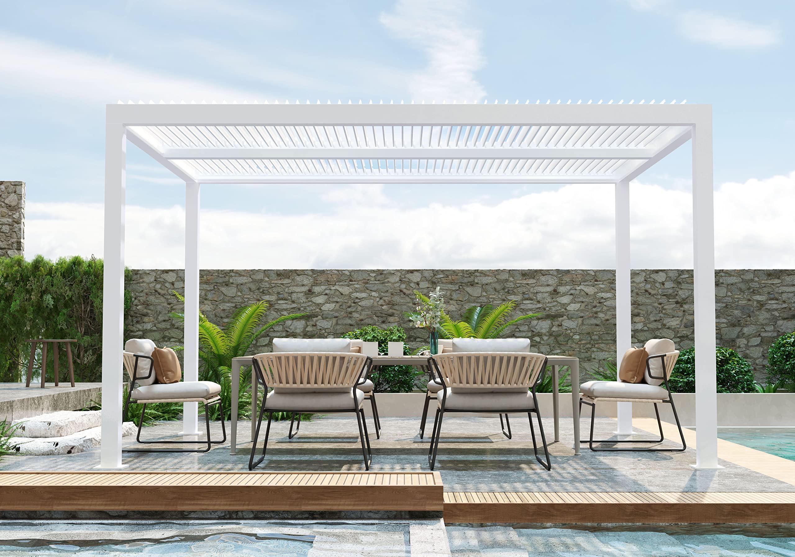PURPLE LEAF Athena Louvered Pergola Modern White Pergola with Adjustable Roof for Deck Backyard Garden - Image 15