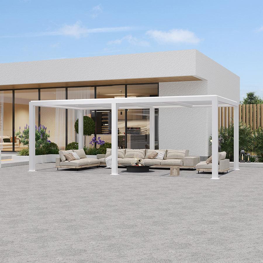 PURPLE LEAF Athena Louvered Pergola Modern White Pergola with Adjustable Roof for Deck Backyard Garden - Image 36