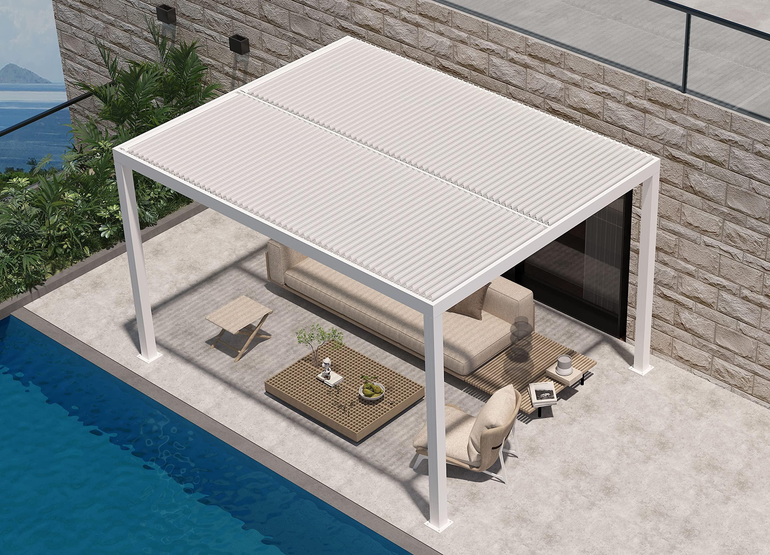 PURPLE LEAF Athena Louvered Pergola Modern White Pergola with Adjustable Roof for Deck Backyard Garden - Image 40