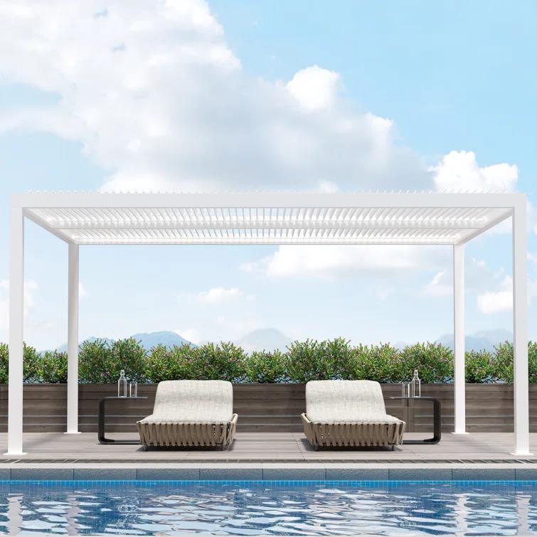 PURPLE LEAF Athena Louvered Pergola Modern White Pergola with Adjustable Roof for Deck Backyard Garden - Image 41