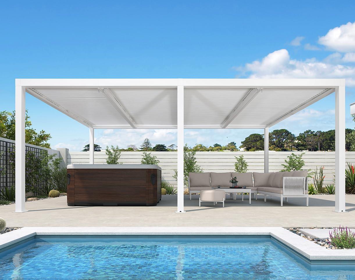 PURPLE LEAF Athena Louvered Pergola Modern White Pergola with Adjustable Roof for Deck Backyard Garden - Image 43