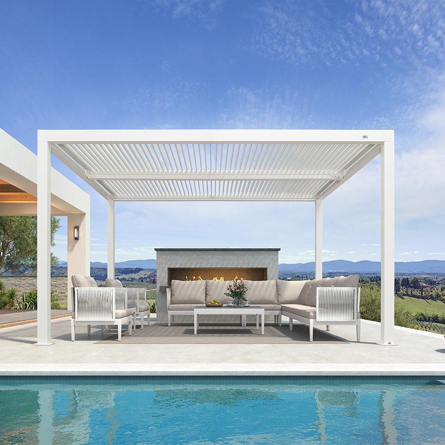 PURPLE LEAF Athena Louvered Pergola Modern White Pergola with Adjustable Roof for Deck Backyard Garden - Image 65