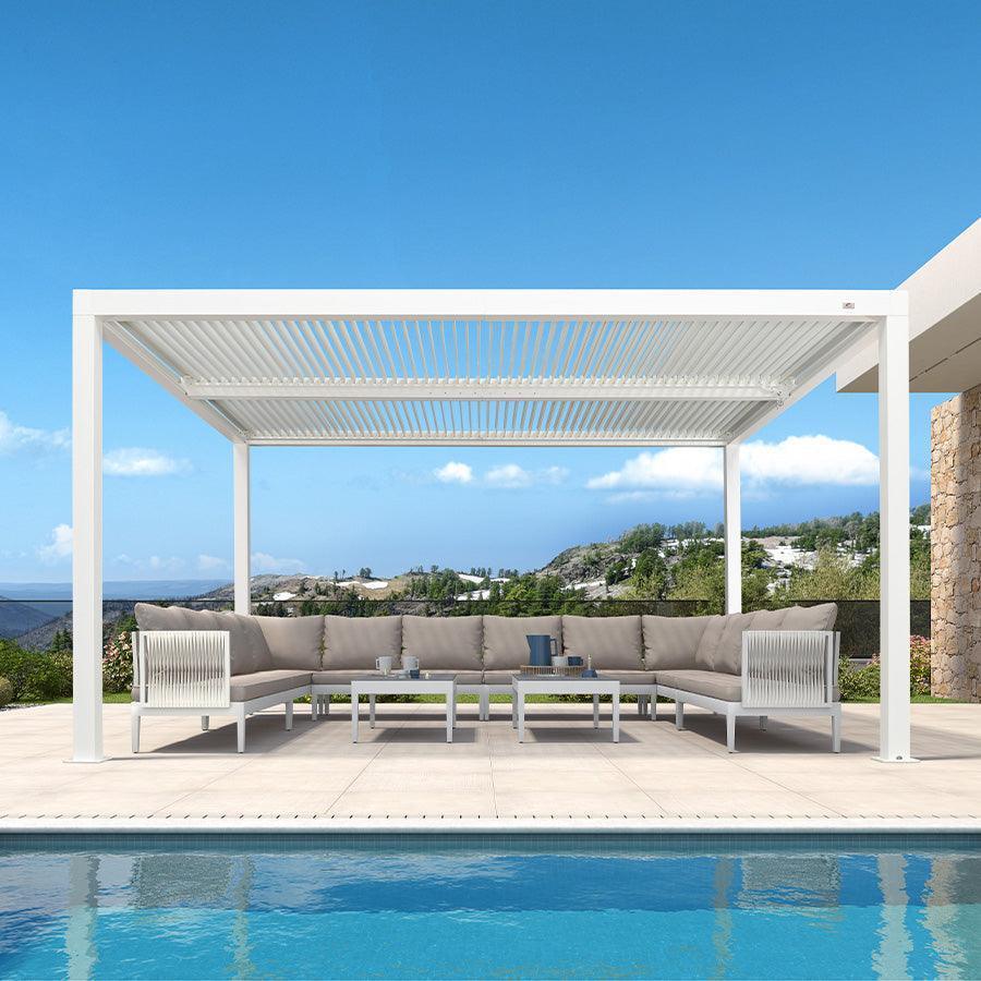 PURPLE LEAF Athena Louvered Pergola Modern White Pergola with Adjustable Roof for Deck Backyard Garden - Image 66