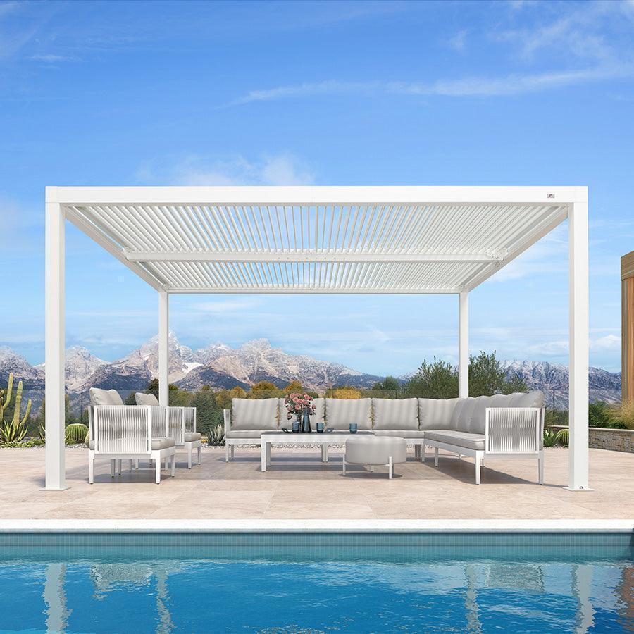 PURPLE LEAF Athena Louvered Pergola Modern White Pergola with Adjustable Roof for Deck Backyard Garden - Image 68