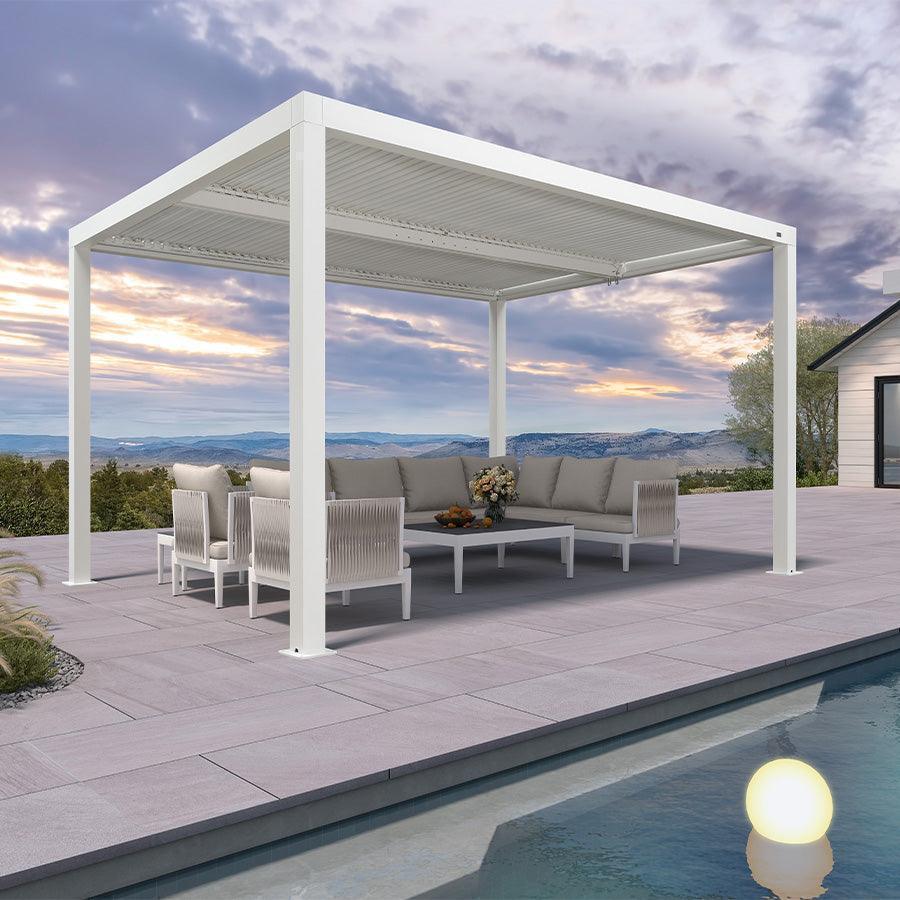 PURPLE LEAF Athena Louvered Pergola Modern White Pergola with Adjustable Roof for Deck Backyard Garden - Image 69