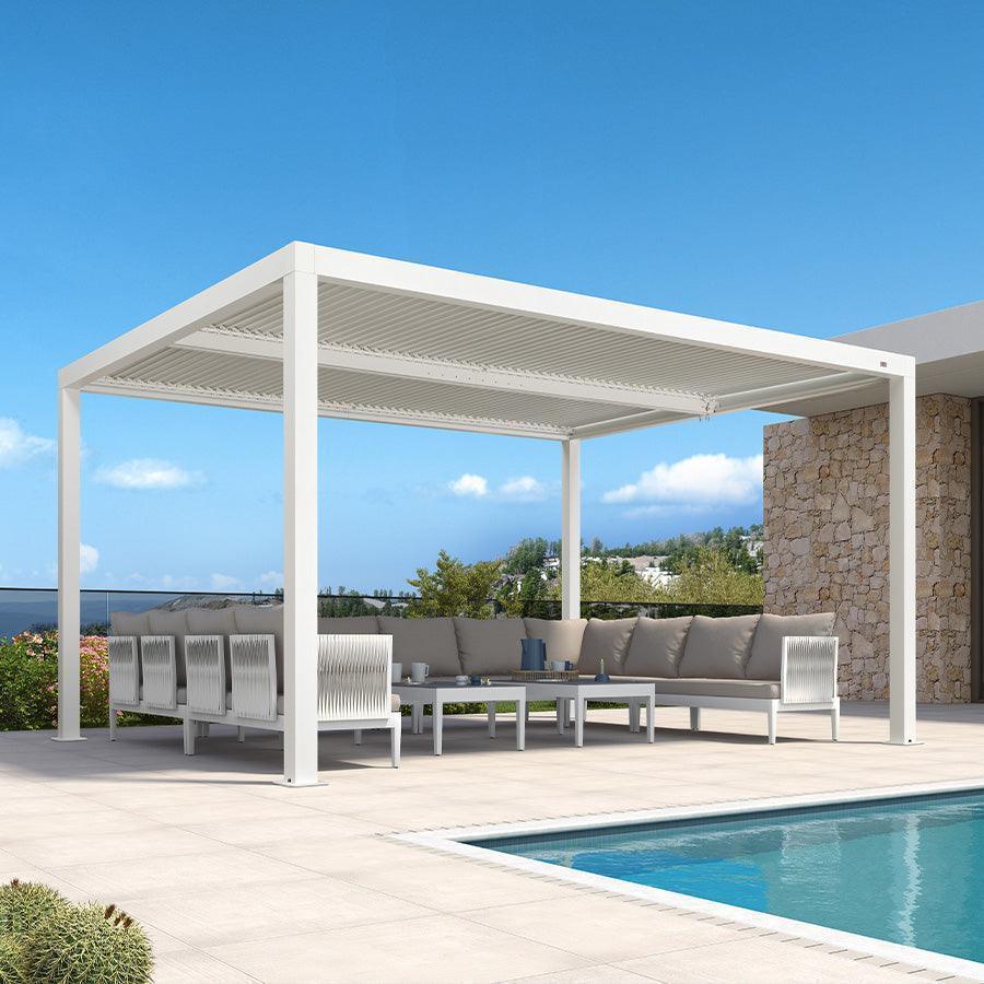 PURPLE LEAF Athena Louvered Pergola Modern White Pergola with Adjustable Roof for Deck Backyard Garden - Image 71